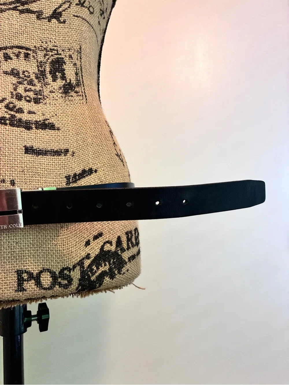 Kenneth Cole Black Leather Belt with Brushed Silver Rectangular Buckle